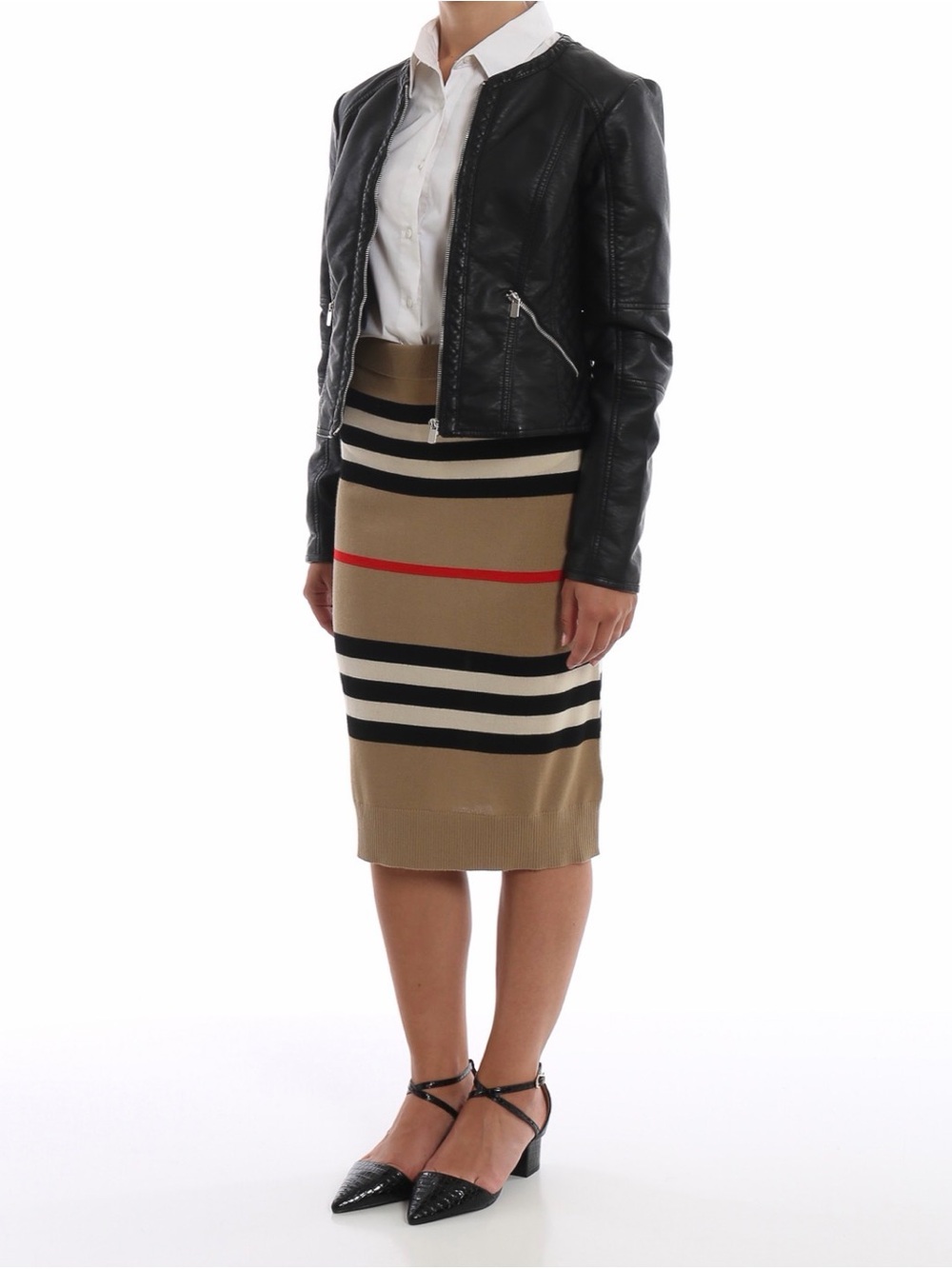 Burberry 100% Merino Wool Striped Knit Pencil Skirt XXS